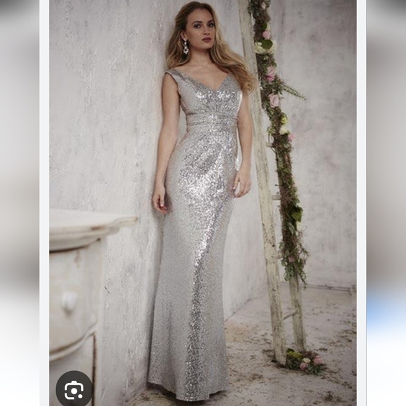 Christina Wu Silver Sequin Evening Gown - Picture 11 of 11